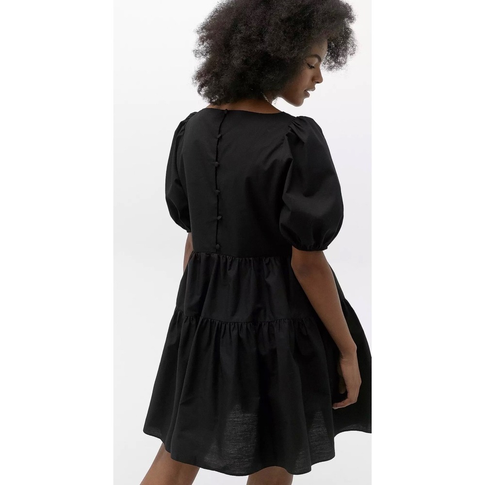 Urban Outfitters Poplin Fleur Babydoll Mini Dress M Black Cottagecore Goth - Picture 2 of 10